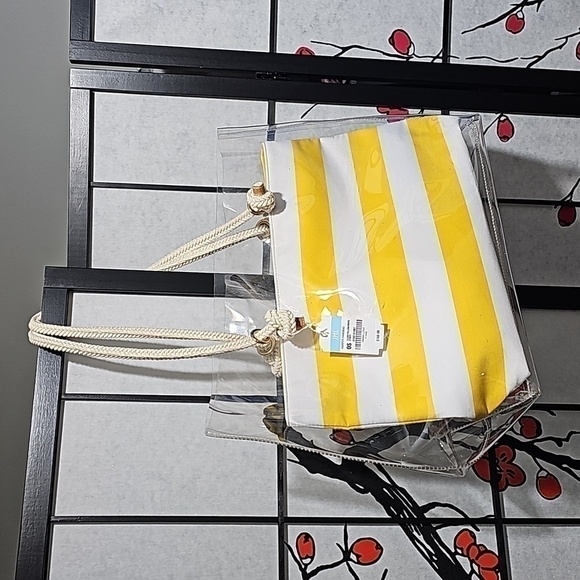 J. McLaughlin Harper Handbag Yellow White Striped Tote Bag NWT - Picture 2 of 9